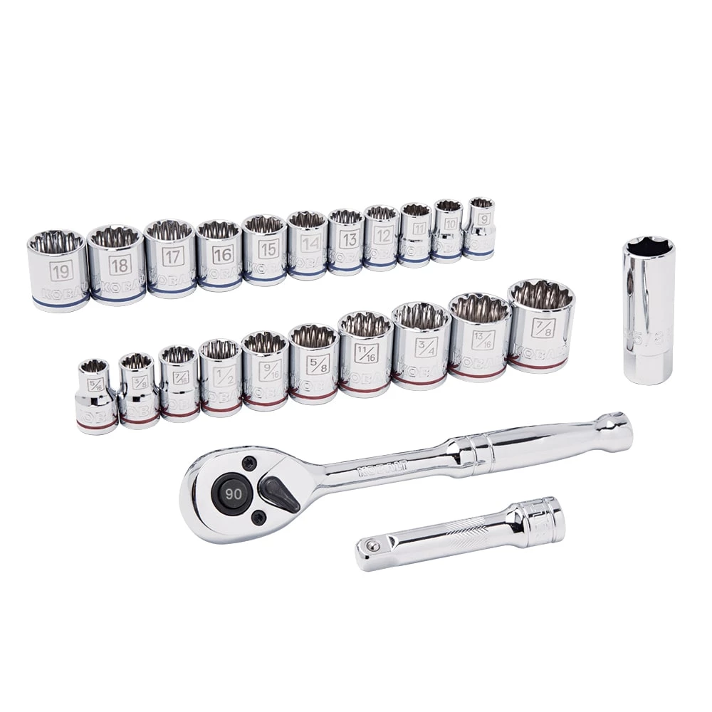 Kobalt Mechanics Tool Sets 24-Piece Standard (SAE) and Metric Combination Polished Chrome Mechanics Tool Set (3/8-in) 2 Kobalt Mechanics Tool Sets 24-Piece Standard (SAE) and Metric Combination Polished Chrome Mechanics Tool Set (3/8-in) - Image 2