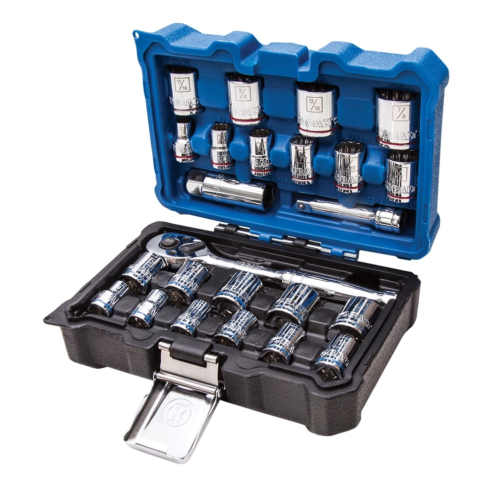 Kobalt Mechanics Tool Sets 24-Piece Standard (SAE) and Metric Combination Polished Chrome Mechanics Tool Set (3/8-in) 8 Kobalt Mechanics Tool Sets 24-Piece Standard (SAE) and Metric Combination Polished Chrome Mechanics Tool Set (3/8-in) - Image 8