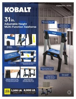 Kobalt Saw Horses 30.63-in W x 33.5-in H Adjustable Pp and Steel Construction Saw Horse (1000-lb Capacity) 25 Kobalt Saw Horses 30.63-in W x 33.5-in H Adjustable Pp and Steel Construction Saw Horse (1000-lb Capacity) -Hot Sale Kobalt Shop 44627987 scaled